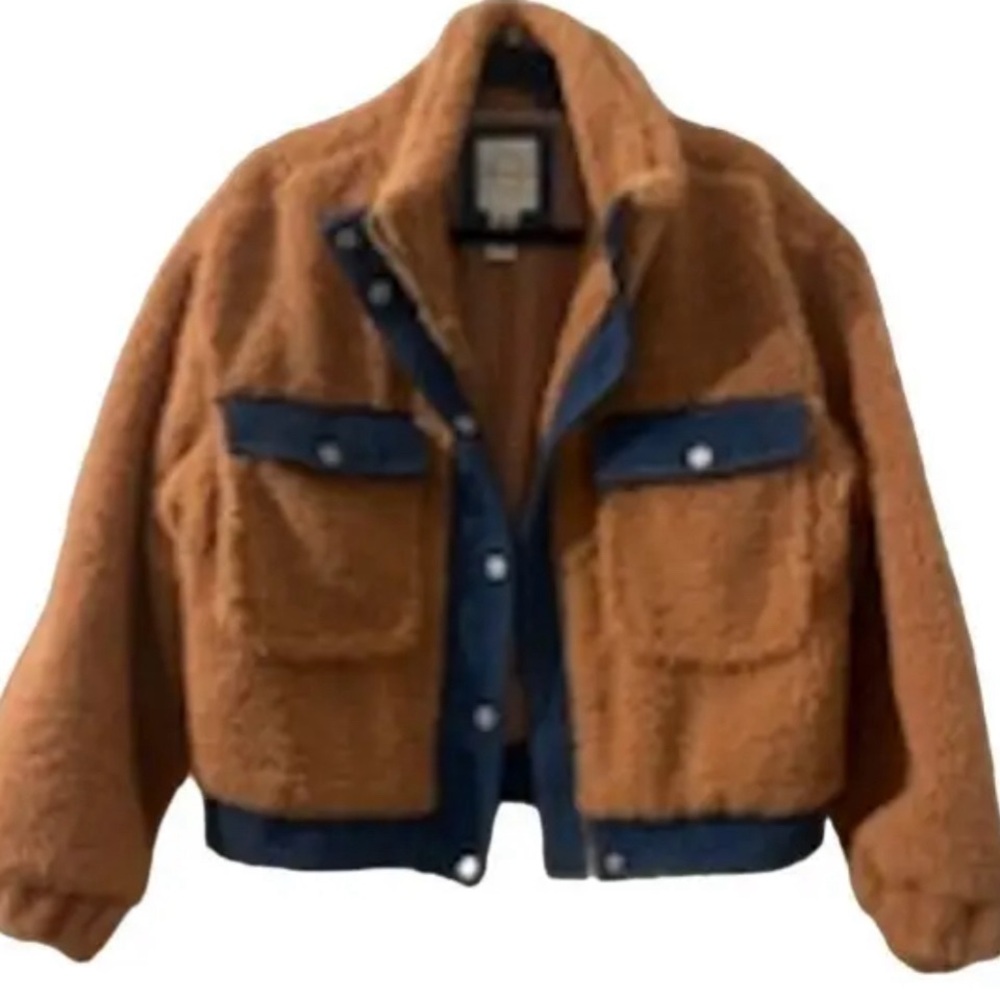 Brown and Blue Jean Teddy Jacket🔥